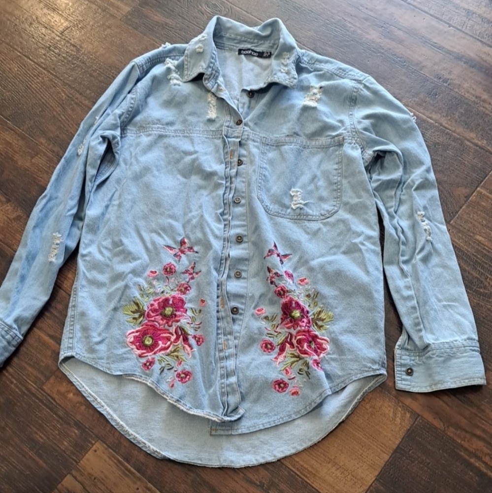 Embroidered Floral Jean Jacket